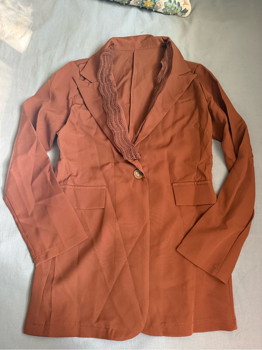 SHEIN Rust-Orange Single-Button Scalloped Edge Blazer